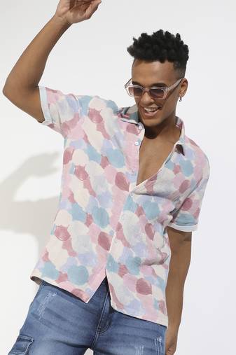 Men's blush pink & light blue artistic abstract shirt