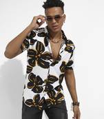 Men's white & black maxi floral print shirt