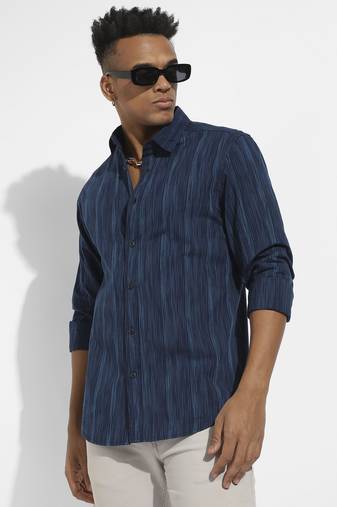 Men's navy blue ombre striped shirt