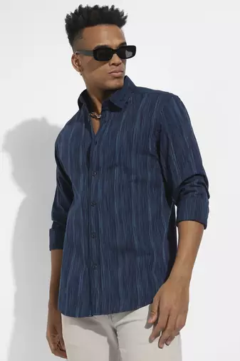 Men's navy blue ombre striped shirt
