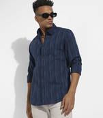 Men's navy blue ombre striped shirt