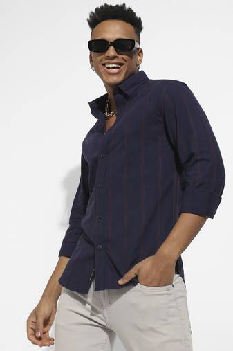 Men's navy blue & red ombre striped shirt