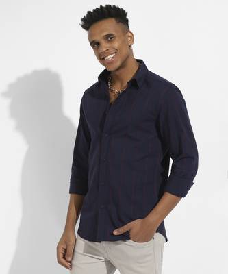 Men's navy blue & red ombre striped shirt 2