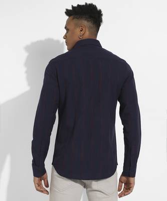 Men's navy blue & red ombre striped shirt 3