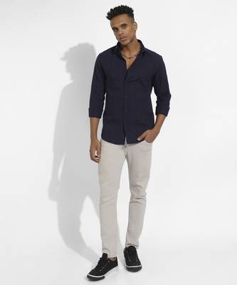 Men's navy blue & red ombre striped shirt 4