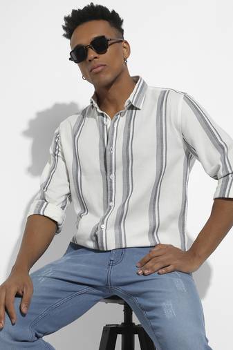Men's white & dark grey barcode striped shirt