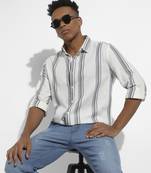 Men's white & dark grey barcode striped shirt