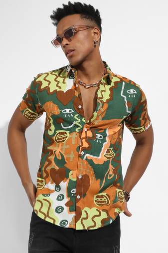 Men's mustard yellow & forest green artistic romance shirt