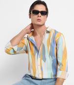 Men's multicolour contrast abstract print shirt