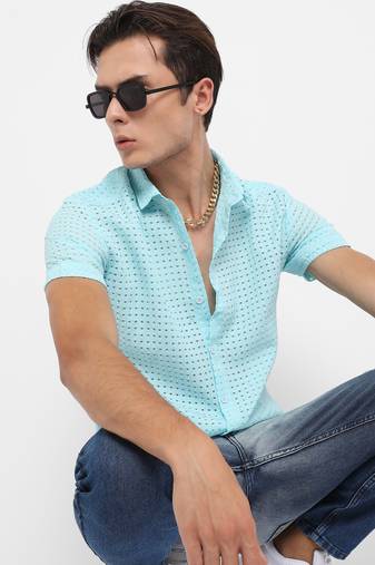 Men's light blue see-through square shirt