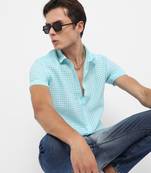 Men's light blue see-through square shirt
