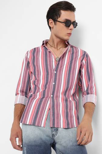 Men's blush pink & dark grey faded barcode striped shirt