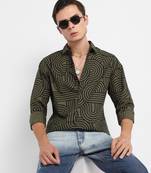 Men's olive green parallel swirl shirt