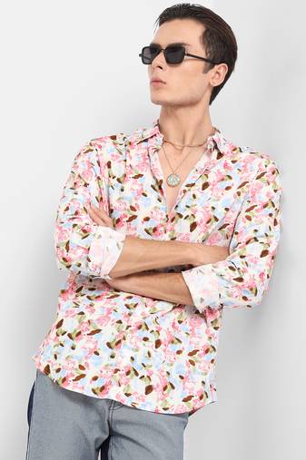 Men's blue & pink leaf strokes shirt