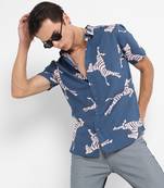 Men's blue contrast zebra shirt