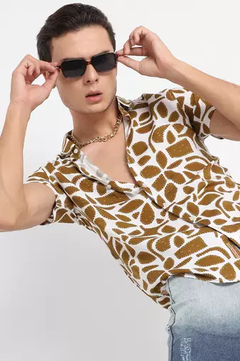 Men's white & brown contrast block shirt