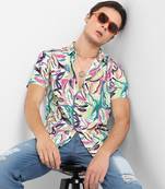 Men's pink & green abstract foilage shirt