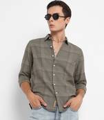 Men's olive green maxi tartan plaid shirt