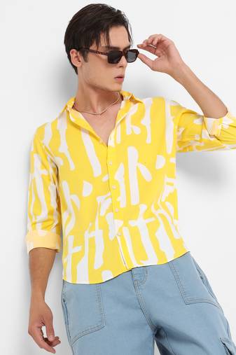 Men's lemon yellow abstract print shirt