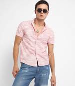 Men's blush pink textured horizontal striped shirt