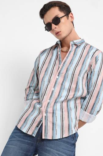Men's multicolour textured barcode striped shirt