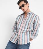 Men's multicolour textured barcode striped shirt