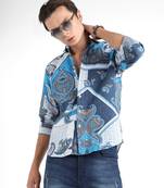 Men's blue paisley block shirt
