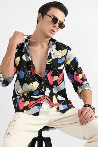 Men's multicolour abstract lined through shirt