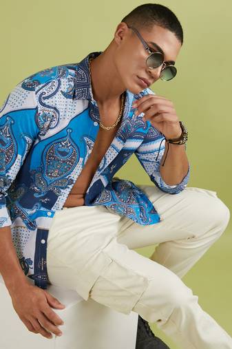 Men's blue paisley block shirt