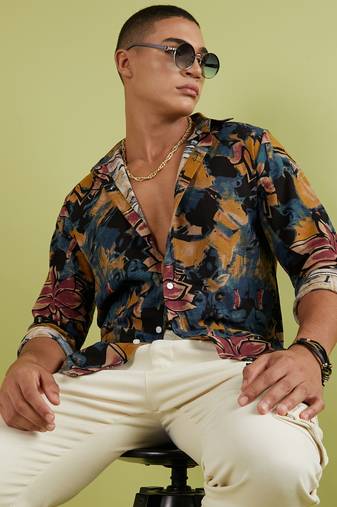 Men's multicolour artistic flowers shirt