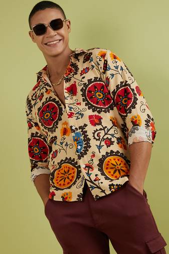 Men's multicolour ethnic floral shirt