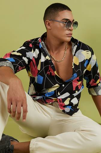 Men's multicolour abstract lined through shirt