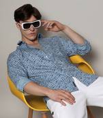 Men's prussian blue micro floral shirt