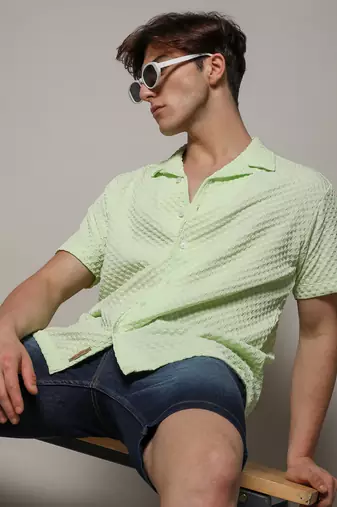 Men's lime green self-design box shirt