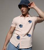 Men's peach orange flower basket shirt