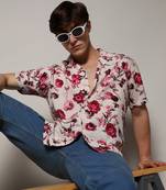 Men's vermillion red & ivory white rose shirt