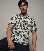 Men's midnight black & ivory white contrast flower shirt