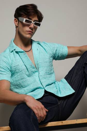 Men's light blue creased shirt