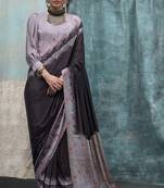 Black Crepe Silk Beautiful Printed Weaving Pallu Saree With Blouse For Women