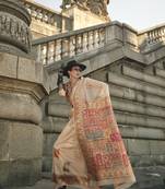 Cream Soft Silk Beautiful Weaving Border And Rich Pallu Saree With Blouse For Women