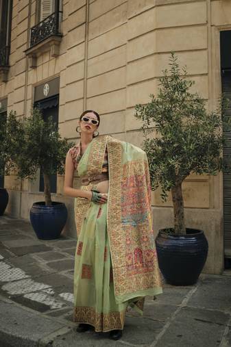 Sea Green Soft Silk Beautiful Weaving Border And Rich Pallu Saree With Blouse For Women