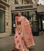 Peach Soft Silk Beautiful Weaving Border And Rich Pallu Saree With Blouse For Women