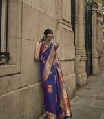 Blue Soft Silk Beautiful Weaving Border And Rich Pallu Saree With Blouse For Women