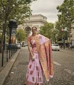 Baby Pink Soft Silk Beautiful Weaving Border And Rich Pallu Saree With Blouse For Women