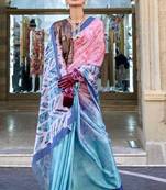 Light Blue Banarasi Silk Zari Weaving Border And Pallu Saree With Blouse For Women