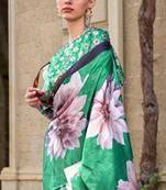 Green Banarasi Silk Zari Weaving Border And Pallu Saree With Blouse For Women