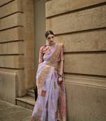 Purple Soft Silk Beautiful Weaving Border And Rich Pallu Saree With Blouse For Women