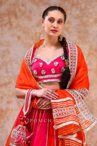 Dil Kash Orange Pink Double Shade Lehenga