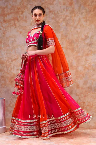 Dil Kash Orange Pink Double Shade Lehenga