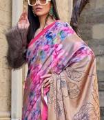 Pink Banarasi Silk Zari Weaving Border And Pallu Saree With Blouse For Women